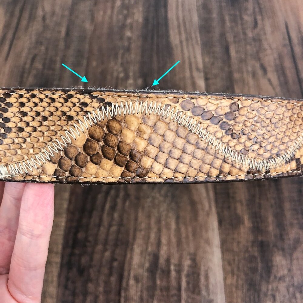 Boot Country VTG Snakeskin Leather Western Belt Large Oval Buckle Size 32 Tan - Picture 4 of 16
